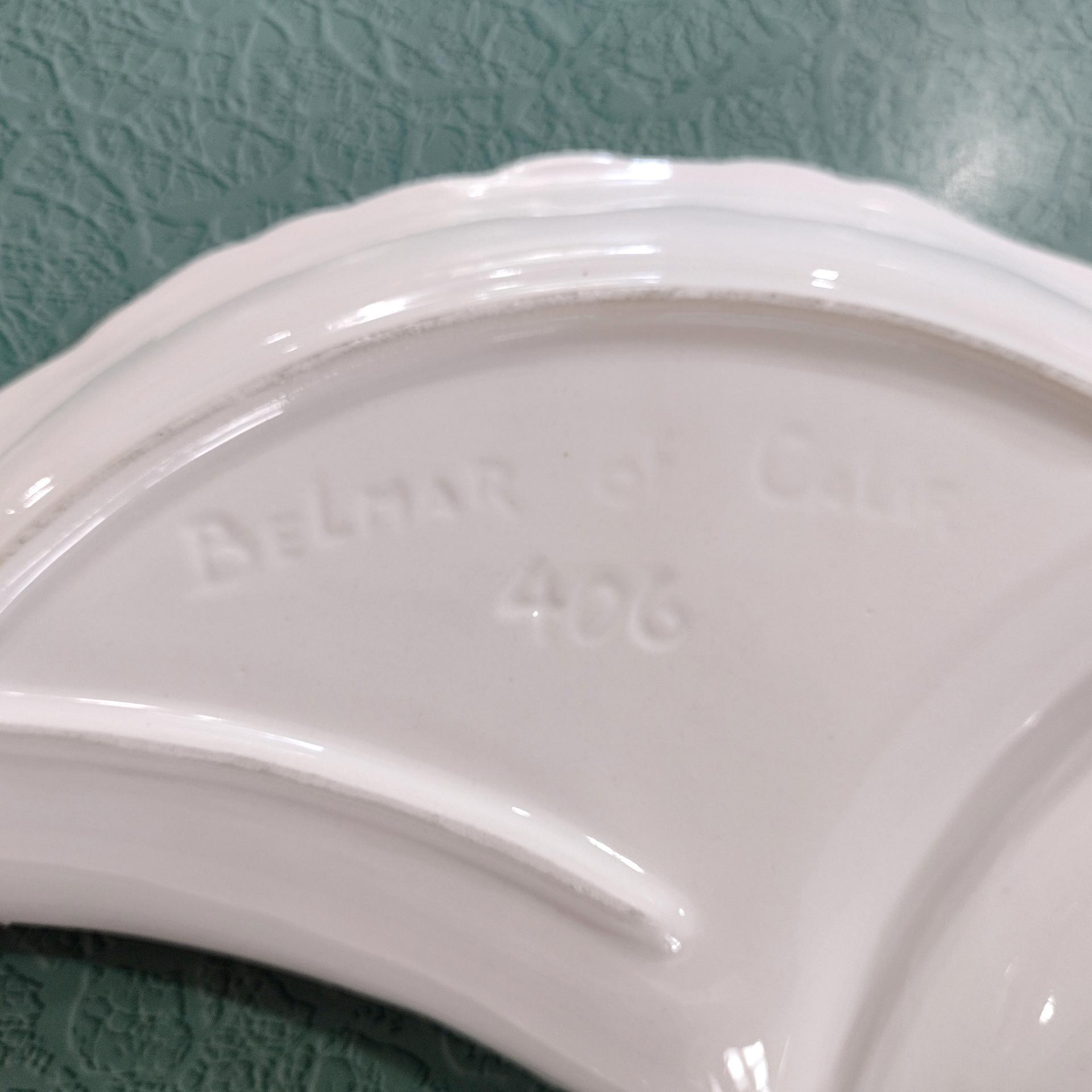 Vintage Yin Yang Divided White Ceramic Serving Trays, Belmar of California Pottery USA 406, Set of Two