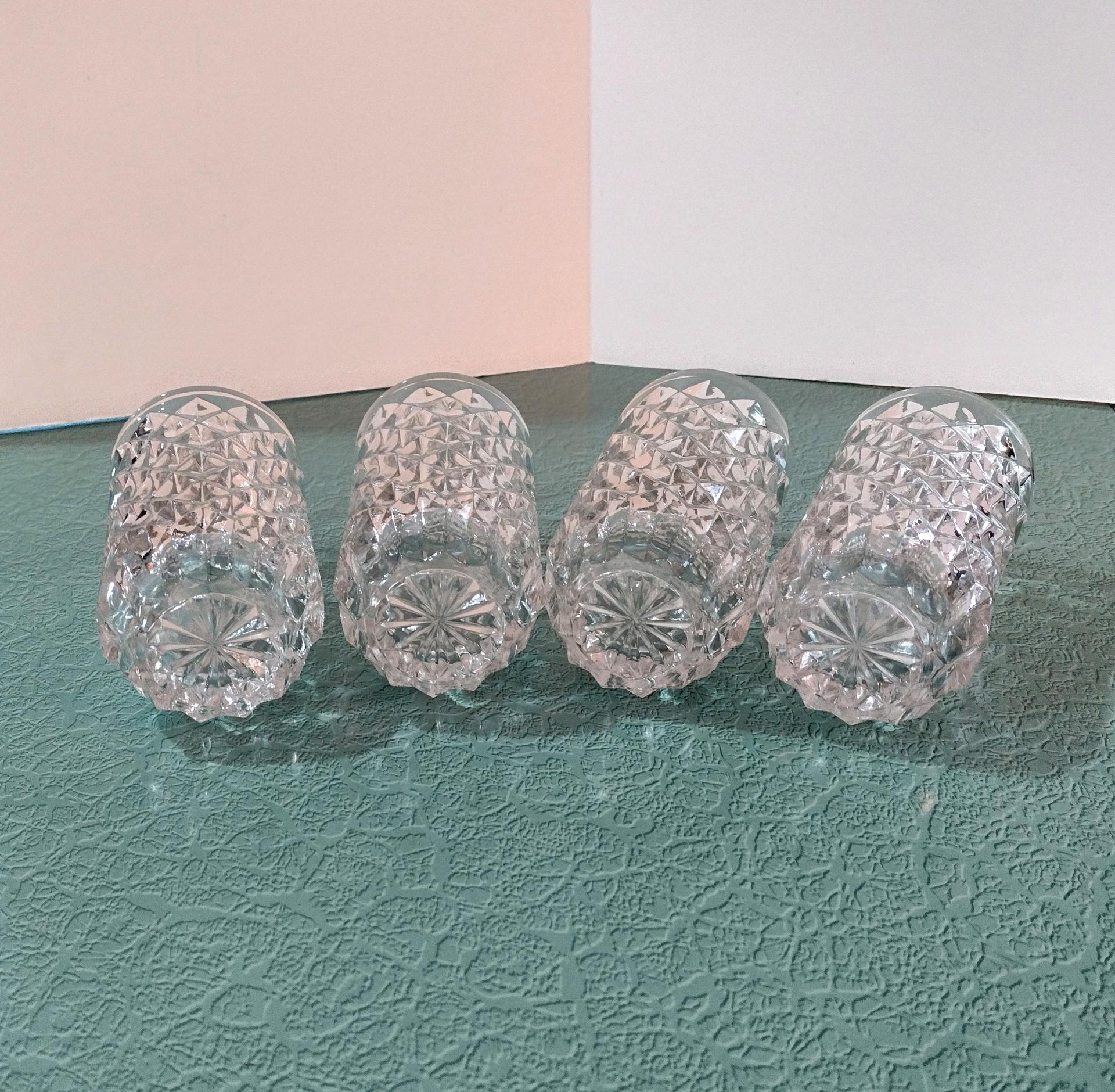 Vintage Fostoria York Highball Glasses, Set of 4, Diamond Optic Heavy Glass 12 Ounce Tumblers