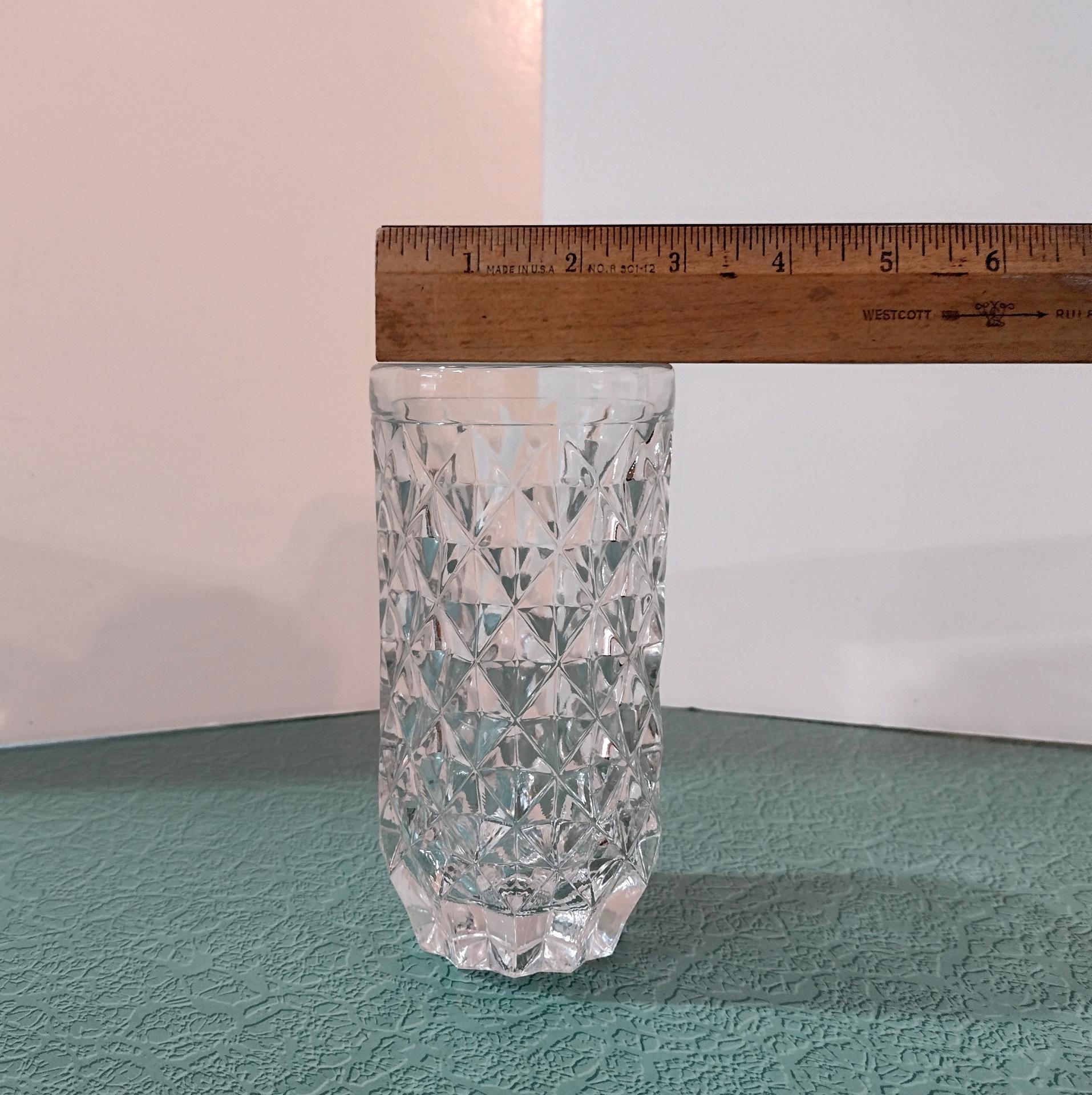 Vintage Fostoria York Highball Glasses, Set of 4, Diamond Optic Heavy Glass 12 Ounce Tumblers