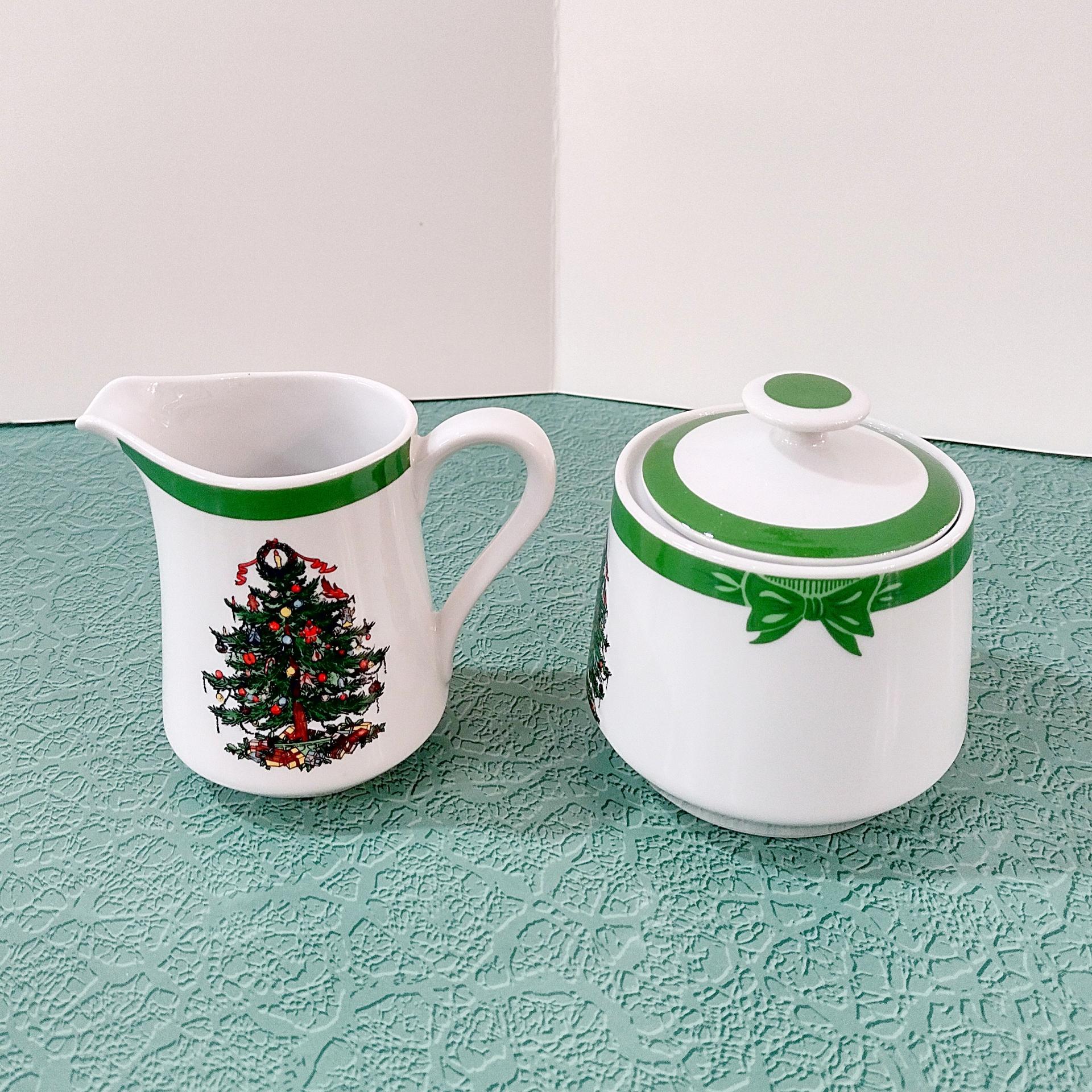 Vintage Yule Tide Ceramic Cream and Sugar Set, Georges Briard Christmas Holiday Dinnerware