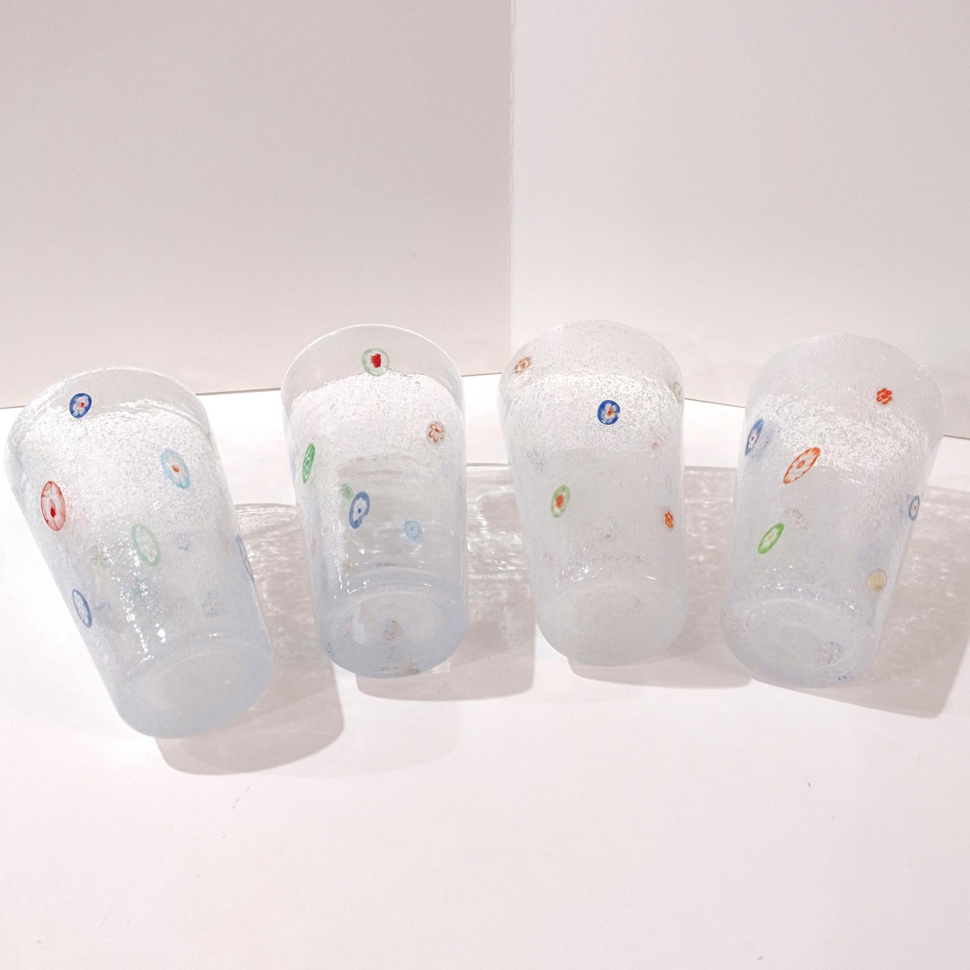 Vintage Hand Blown Millefiori Bubble Glass Highball Tumblers, Set of Four, Crate and Barrel Zazz Glasses