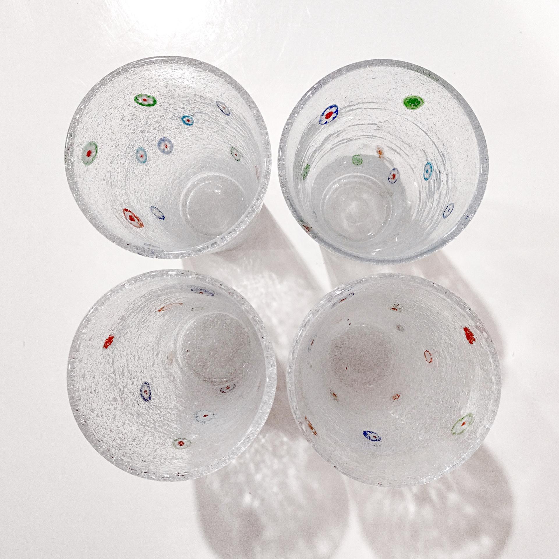 Vintage Hand Blown Millefiori Bubble Glass Highball Tumblers, Set of Four, Crate and Barrel Zazz Glasses