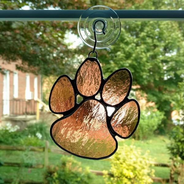 Stained Glass Paw Print Suncatcher, Pink Cathedral