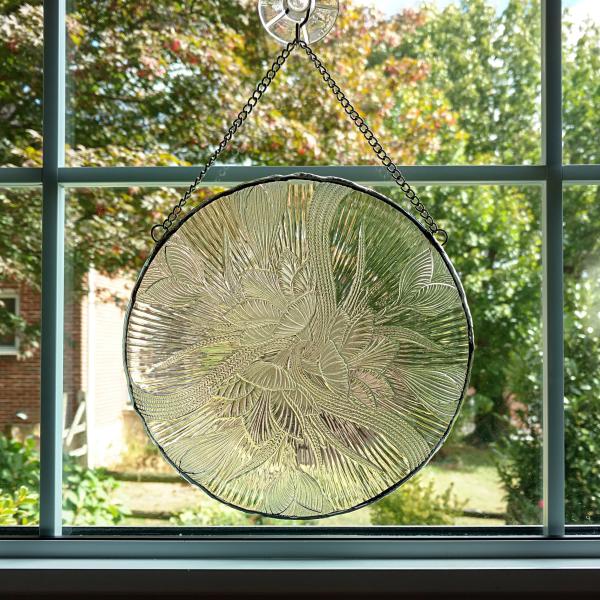 Vintage Glass Plate Window Hanging, Arcoroc Canterbury Pattern