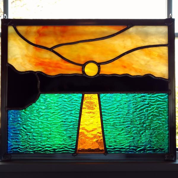 Ocean Sunset Stained Glass Window Panel