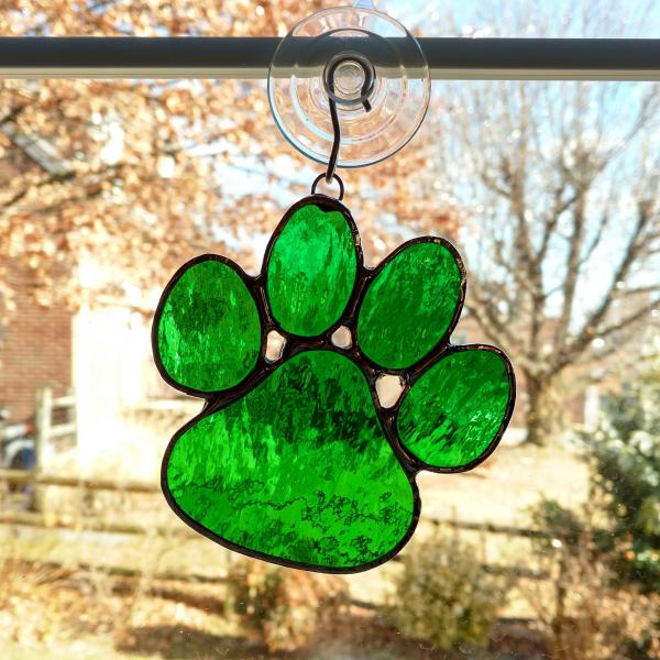 Stained Glass Paw Print Suncatcher, Green