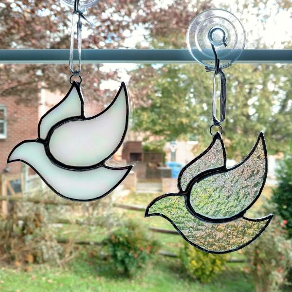 Stained Glass Dove Suncatcher, Iridescent Glass