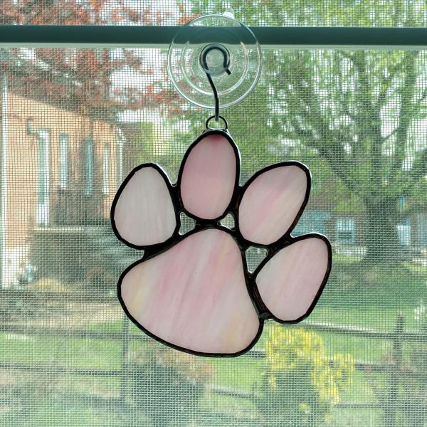 Stained Glass Paw Print Suncatcher, Pink Opal