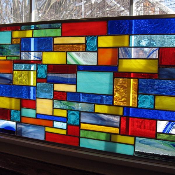 Custom Geometric Stained Glass Window Panel