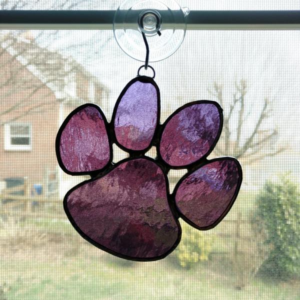 Stained Glass Paw Print Suncatcher, Purple