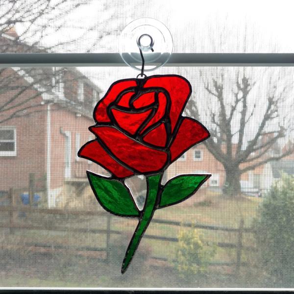 Red Rose Stained Glass Suncatcher