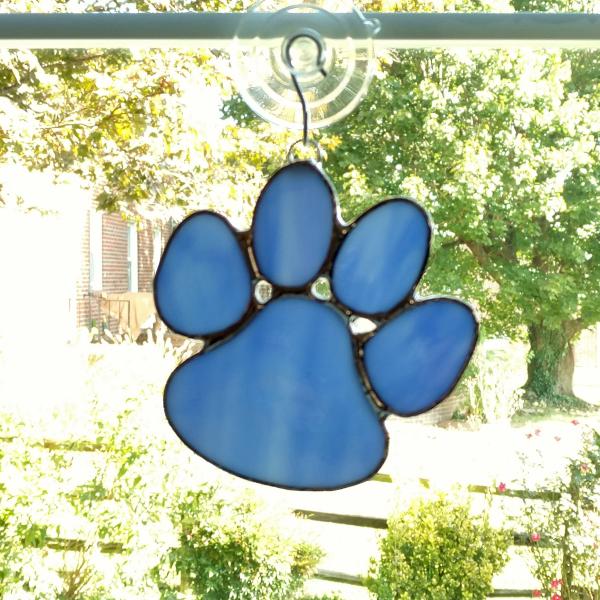 Stained Glass Paw Print Suncatcher, Blue Opal