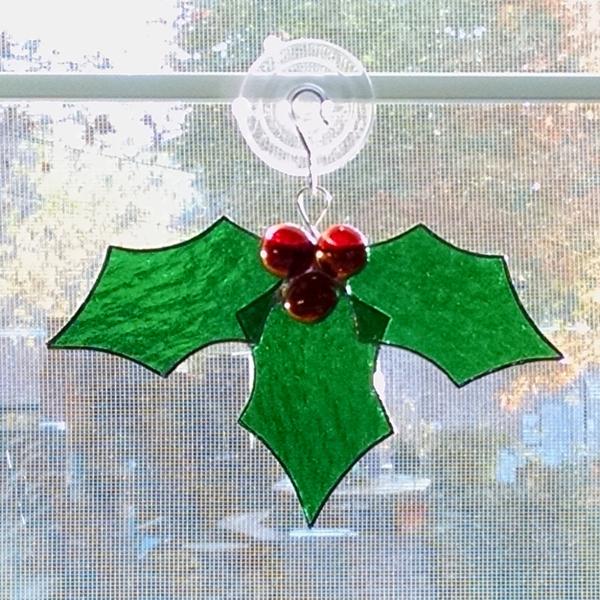 Stained Glass Holly Suncatcher