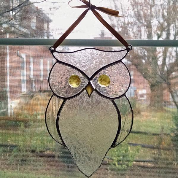 Clear Stained Glass Owl Suncatcher, Custom Colors Available