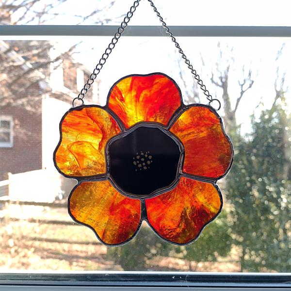 Stained Glass Red Poppy Flower Suncatcher