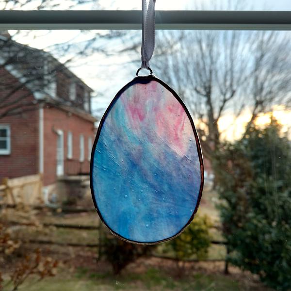 Stained Glass Easter Egg Suncatcher, Blue and Pink Swirl