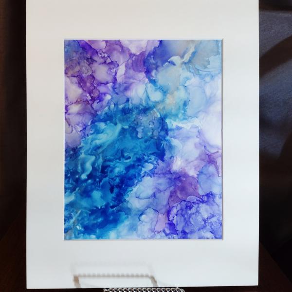 Alcohol Ink Painting, 8 x 10 Matted to 11 x 14, Purple and Blue Abstract