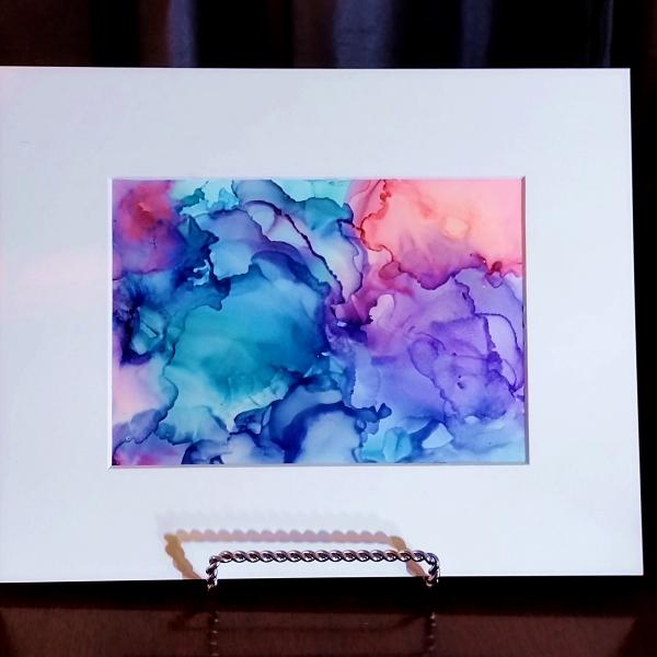 Alcohol Ink Painting, 5 x 7 Matted to 8 x 10, Blue Pink and Purple Abstract Art