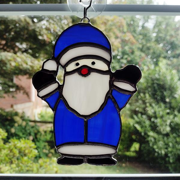 Stained Glass Santa Clause Suncatcher--Blue