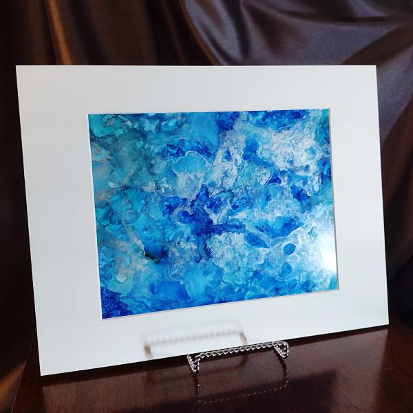 Alcohol Ink Painting, 8 x 10 Matted to 11 x 14, Blue and Silver Abstract