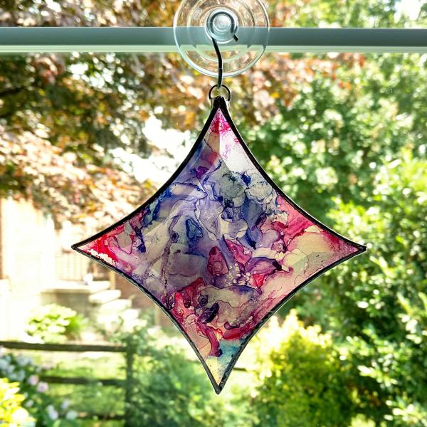 Stained Glass Bevel Suncatcher, Alcohol Ink Pink, Purple, and Blue Abstract