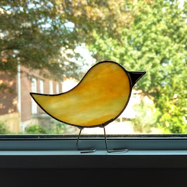 Stained Glass Standing Bird, Orange and Yellow Swirl