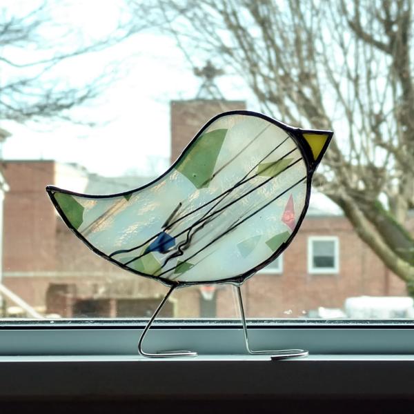 Stained Glass Standing Bird, Confetti Glass