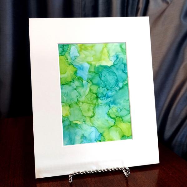 Alcohol Ink Painting, 5 x 7 Matted to 8 x 10, Blues and Greens