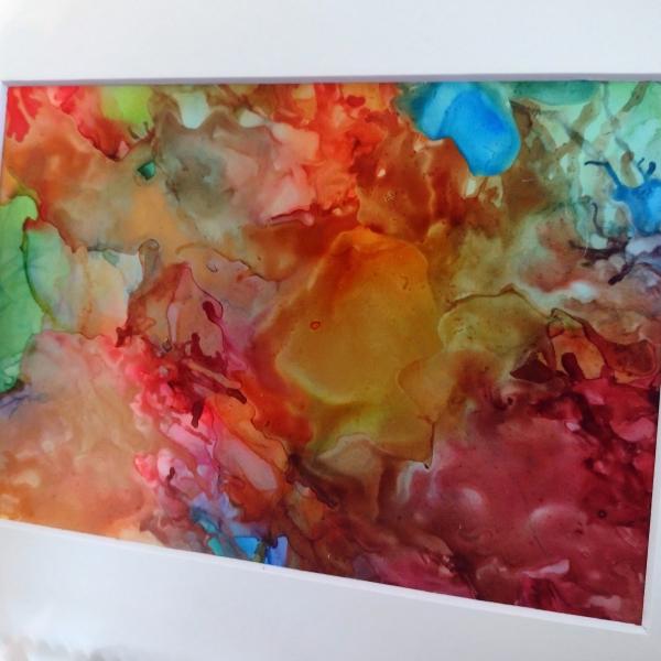 Alcohol Ink Painting, 5 x 7 Matted to 8 x 10, Rainbow Metallic Abstract Art