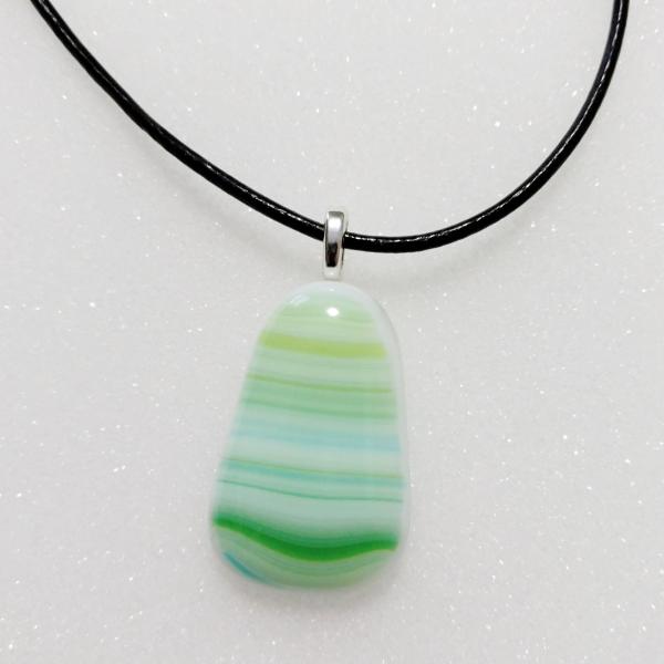 Fused Glass Pendant, Green and White Swirl