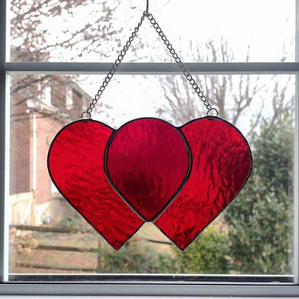 Entwined Hearts Stained Glass Suncatcher, Custom Colors Available