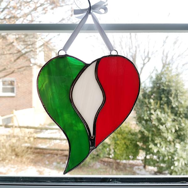 Italian or Mexican Flag Unity Heart Stained Glass Suncatcher, Custom Colors Available