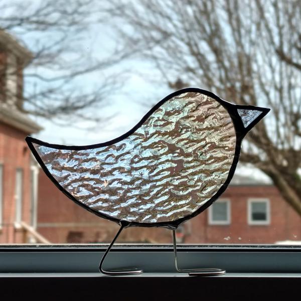 Stained Glass Standing Bird, Clear Iridescent