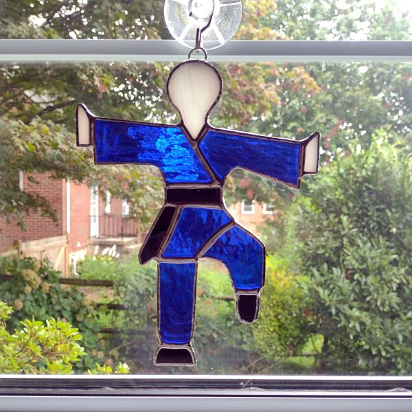 Stained Glass Karate Man Martial Arts Suncatcher, Custom Colors Available