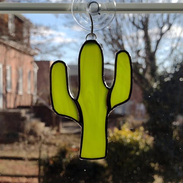 Stained Glass Cactus Suncatcher, Lime Green Opal, Custom Colors Available