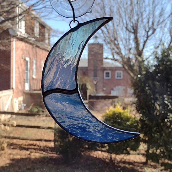 Crescent Moon Stained Glass Suncatcher--Blue Moon