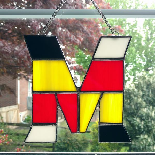 Maryland Pride Stained Glass Suncatcher, University of Maryland Decor, Alumnus Student Gift, Initial M