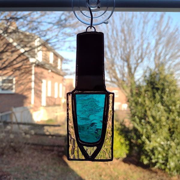 Nail Polish Bottle Stained Glass Suncatcher / Christmas Tree Ornament, Blue Cathedral, Custom Colors Available