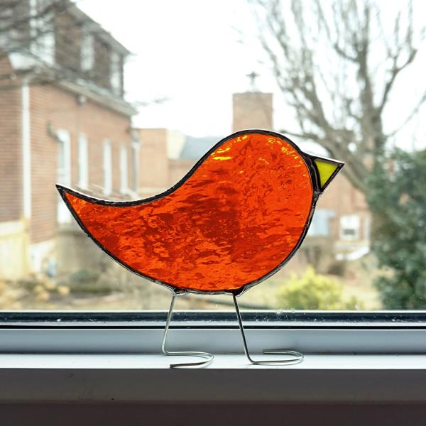 Stained Glass Standing Bird, Orange Cathedral Glass