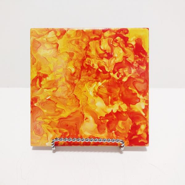 Alcohol Ink Ceramic Tile Trivet, 6" x 6", Orange and Yellow