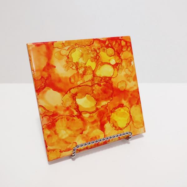 Alcohol Ink Ceramic Tile Trivet, 6" x 6", Orange and Yellow