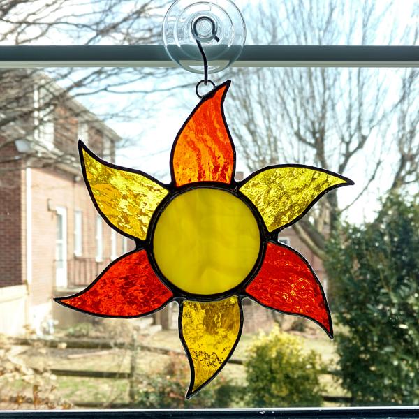 Stained Glass Sun Suncatcher, Orange and Yellow