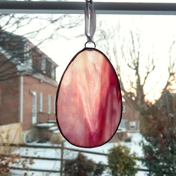 Stained Glass Easter Egg Suncatcher, Pink and White Swirl