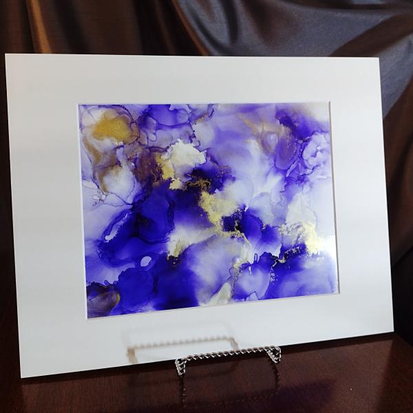 Alcohol Ink Painting, 8 x 10 Matted to 11 x 14, Purple and Gold Abstract