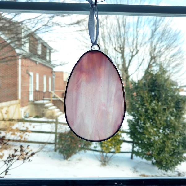 Stained Glass Easter Egg Suncatcher, Pink and White Swirl