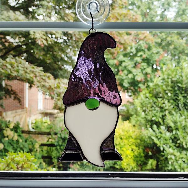Purple Stained Glass Gnome / Elf Suncatcher