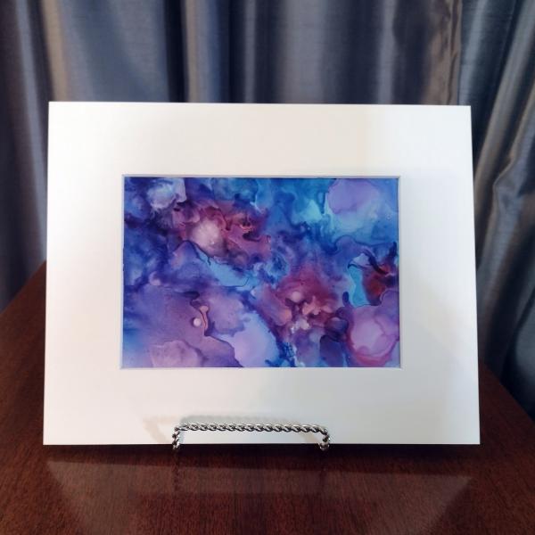 Alcohol Ink Painting, 5 x 7 Matted to 8 x 10, Blue Purple and Pink Abstract Art