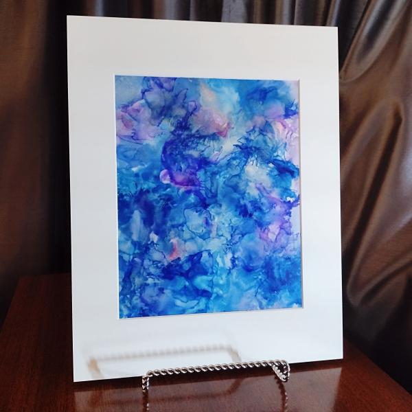 Alcohol Ink Painting, 8 x 10 Matted to 11 x 14, Blue Purple and Pink Fluid Art Abstract