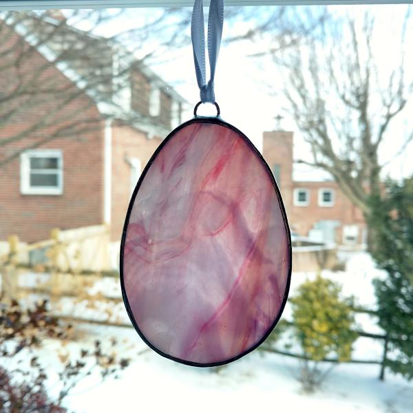 Stained Glass Easter Egg Suncatcher, Pink and White Swirl