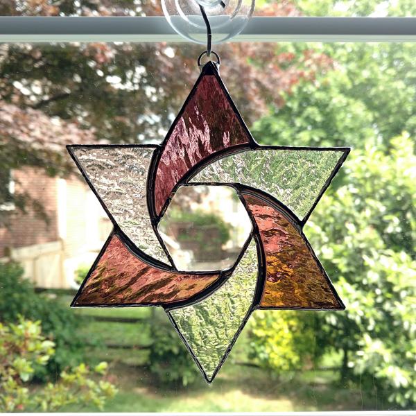 Stained Glass Star of David Suncatcher, Pink and Clear